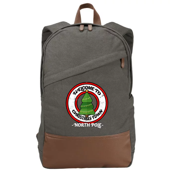 Welcome To Christmas Town North Pole Cotton Canvas Backpack