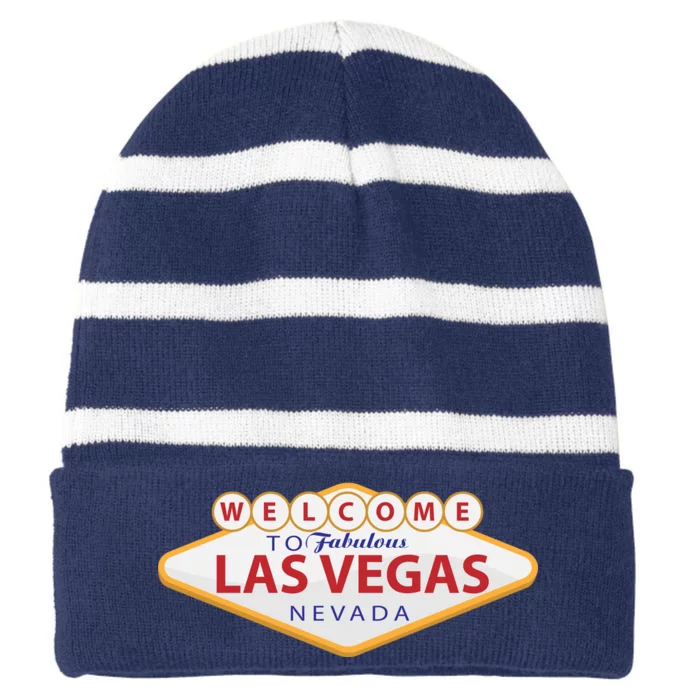 Welcome To Fabulous Las Vegas Sign Striped Beanie with Solid Band