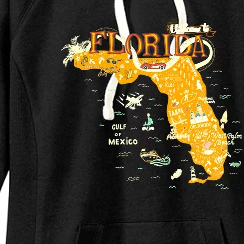 Welcome To Florida Cool Tourist Map Women's Fleece Hoodie