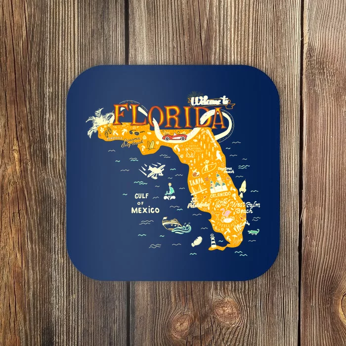 Welcome To Florida Cool Tourist Map Coaster