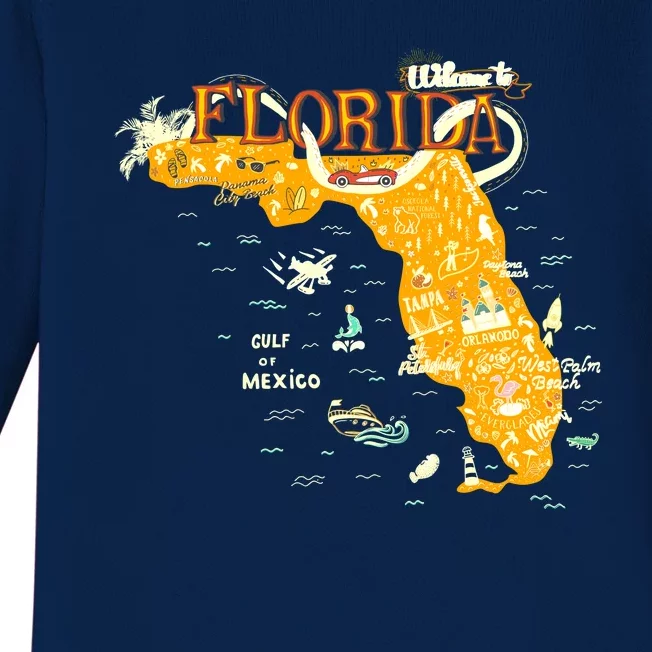 Welcome To Florida Cool Tourist Map Baby Long Sleeve Bodysuit