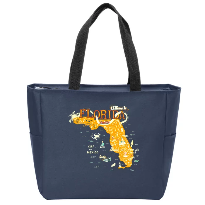 Welcome To Florida Cool Tourist Map Zip Tote Bag