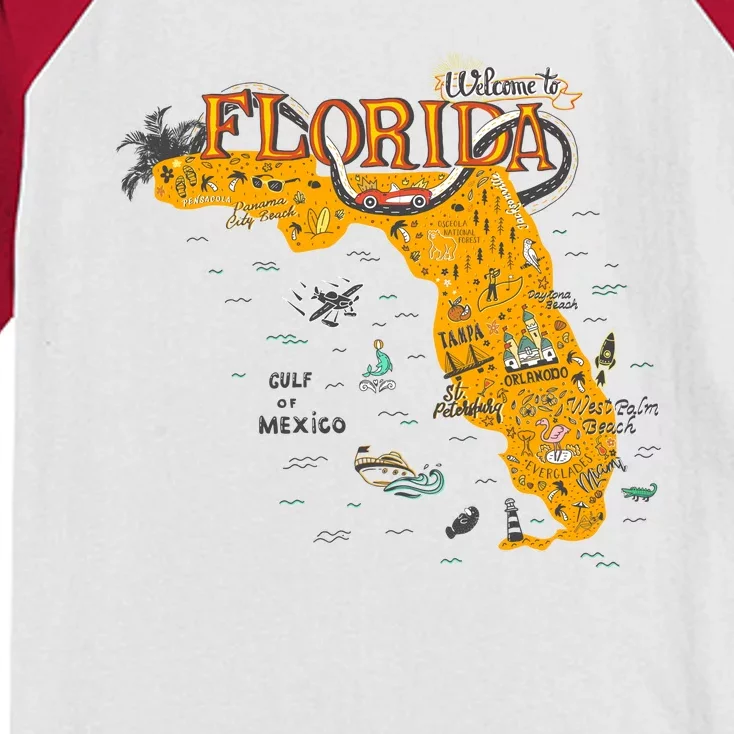 Welcome To Florida Cool Tourist Map Kids Colorblock Raglan Jersey