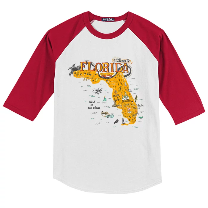 Welcome To Florida Cool Tourist Map Kids Colorblock Raglan Jersey