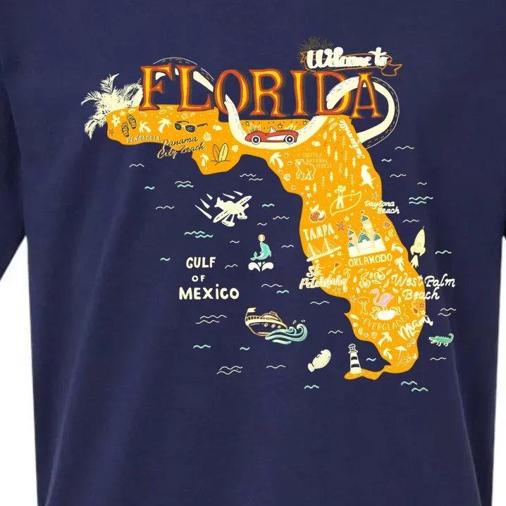 Welcome To Florida Cool Tourist Map Sueded Cloud Jersey T-Shirt