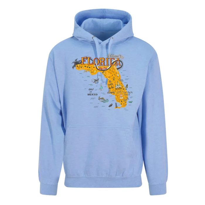 Welcome To Florida Cool Tourist Map Unisex Surf Hoodie