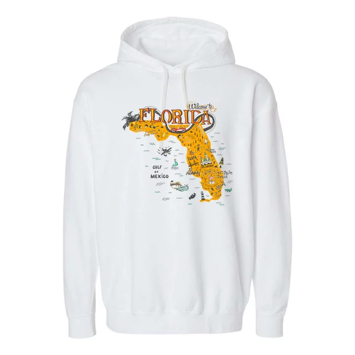 Welcome To Florida Cool Tourist Map Garment-Dyed Fleece Hoodie