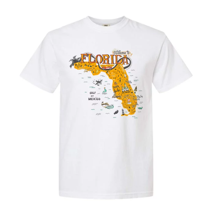 Welcome To Florida Cool Tourist Map Garment-Dyed Heavyweight T-Shirt