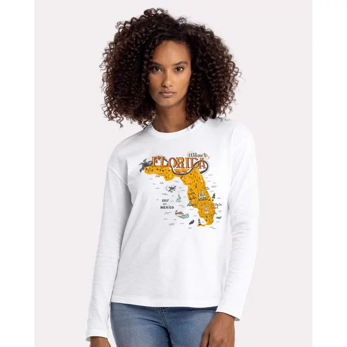 Welcome To Florida Cool Tourist Map Womens Cotton Relaxed Long Sleeve T-Shirt