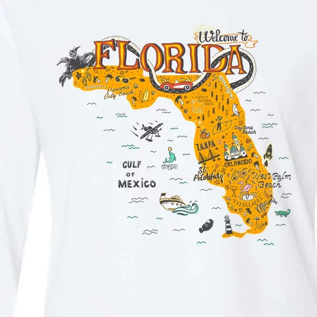 Welcome To Florida Cool Tourist Map Womens Cotton Relaxed Long Sleeve T-Shirt