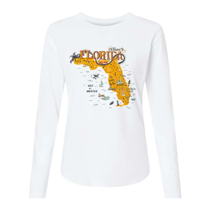 Welcome To Florida Cool Tourist Map Womens Cotton Relaxed Long Sleeve T-Shirt