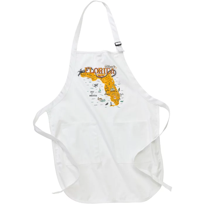 Welcome To Florida Cool Tourist Map Full-Length Apron With Pocket