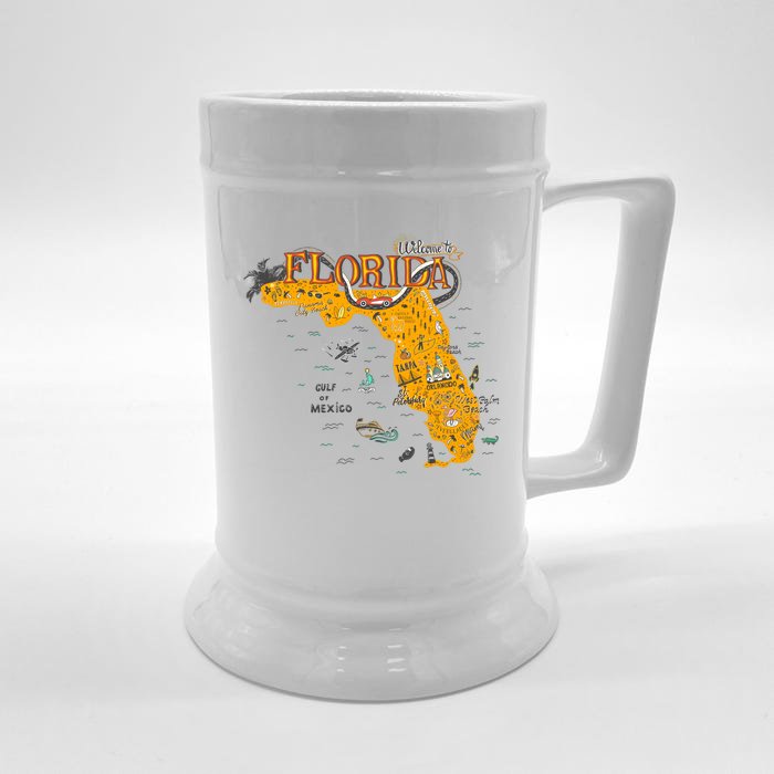 Welcome To Florida Cool Tourist Map Front & Back Beer Stein