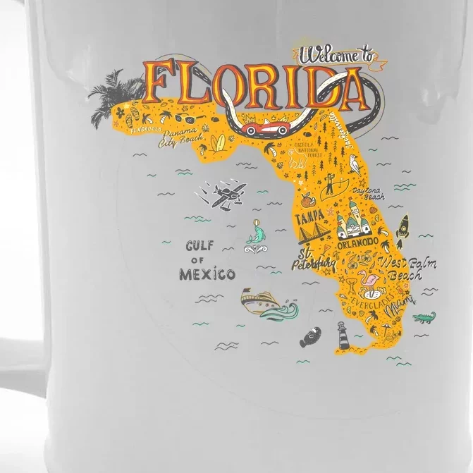 Welcome To Florida Cool Tourist Map Front & Back Beer Stein