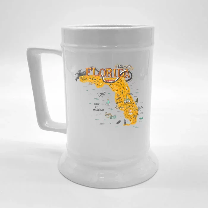 Welcome To Florida Cool Tourist Map Front & Back Beer Stein