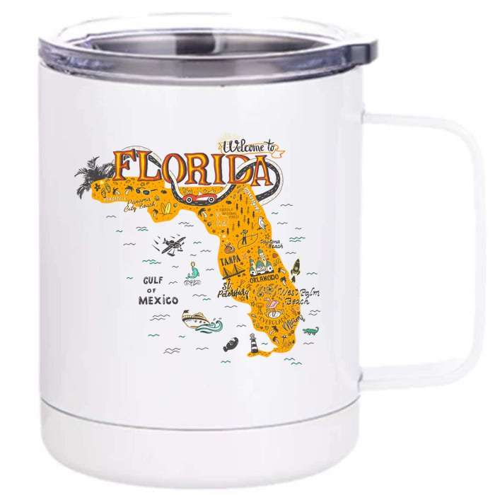 Welcome To Florida Cool Tourist Map Front & Back 12oz Stainless Steel Tumbler Cup