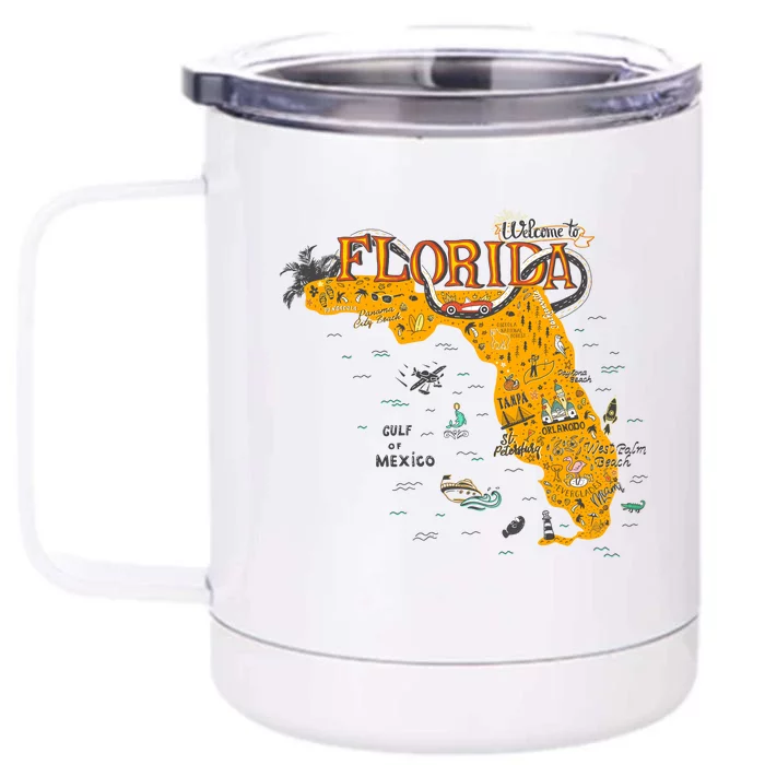 Welcome To Florida Cool Tourist Map Front & Back 12oz Stainless Steel Tumbler Cup