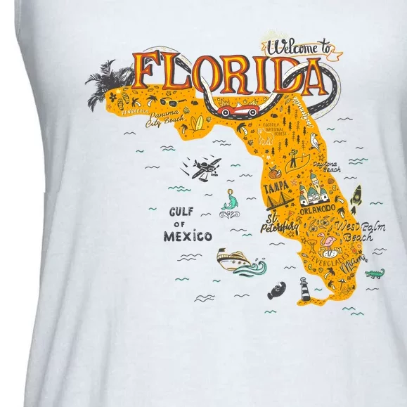 Welcome To Florida Cool Tourist Map Ladies Essential Flowy Tank