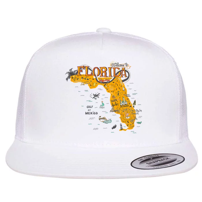 Welcome To Florida Cool Tourist Map Flat Bill Trucker Hat