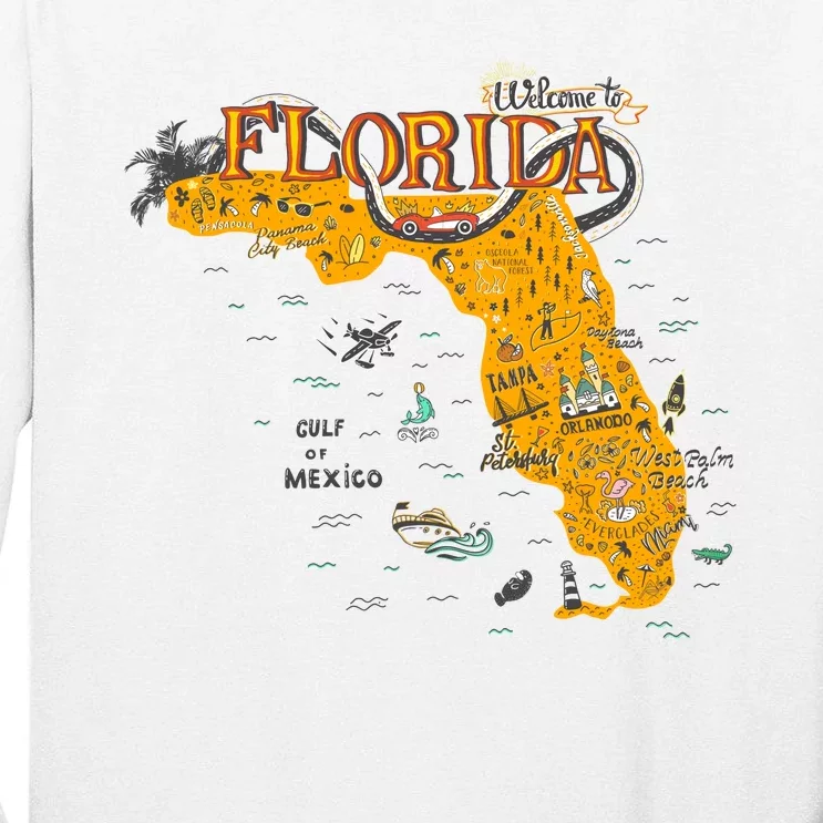 Welcome To Florida Cool Tourist Map Tall Long Sleeve T-Shirt