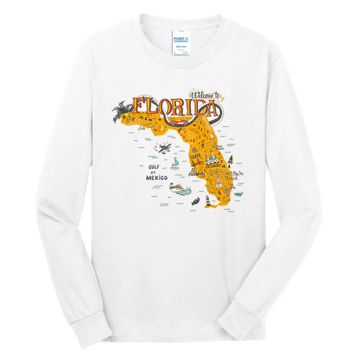 Welcome To Florida Cool Tourist Map Tall Long Sleeve T-Shirt