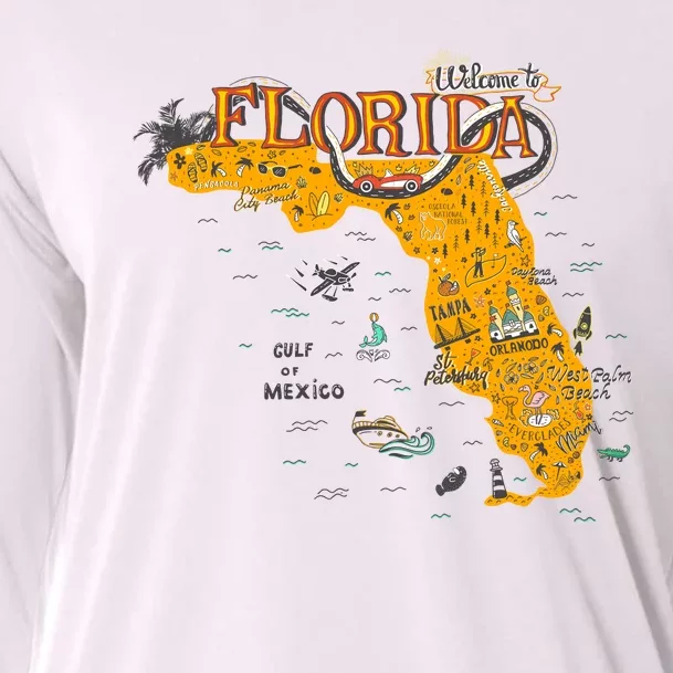 Welcome To Florida Cool Tourist Map Cooling Performance Long Sleeve Crew