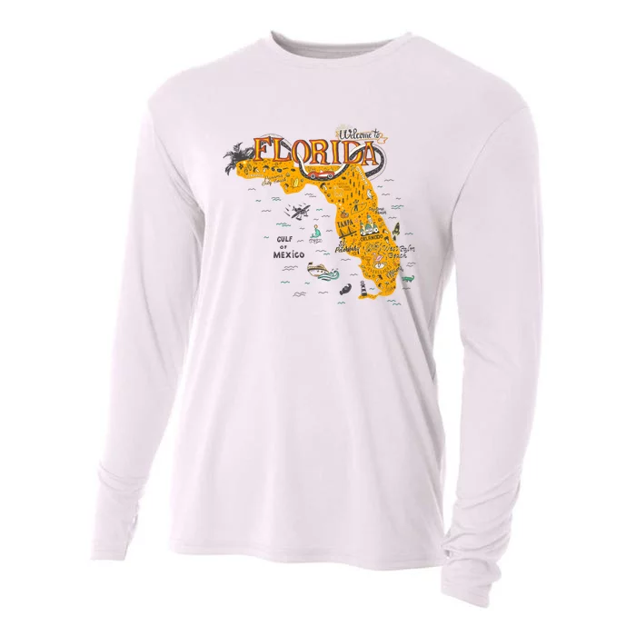 Welcome To Florida Cool Tourist Map Cooling Performance Long Sleeve Crew