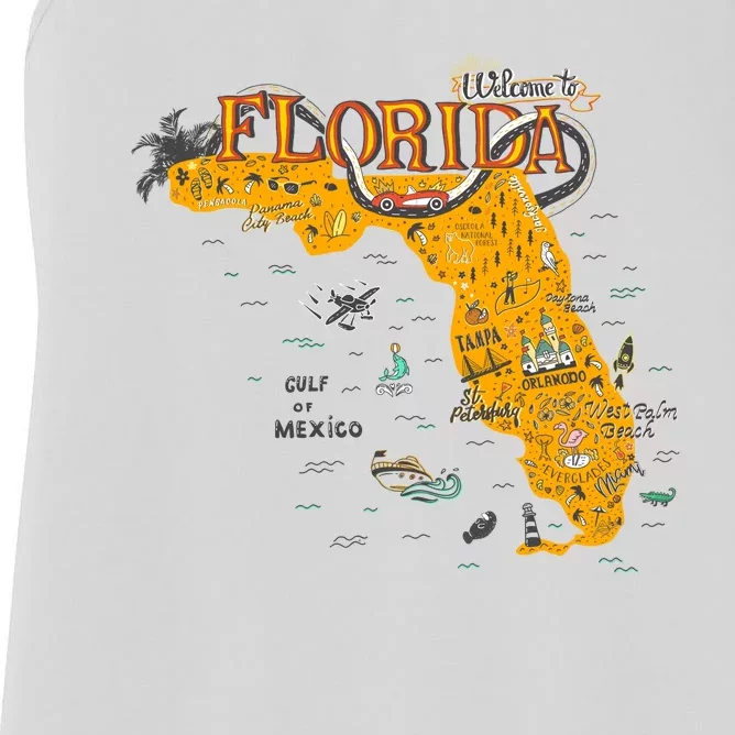 Welcome To Florida Cool Tourist Map Women's Racerback Tank