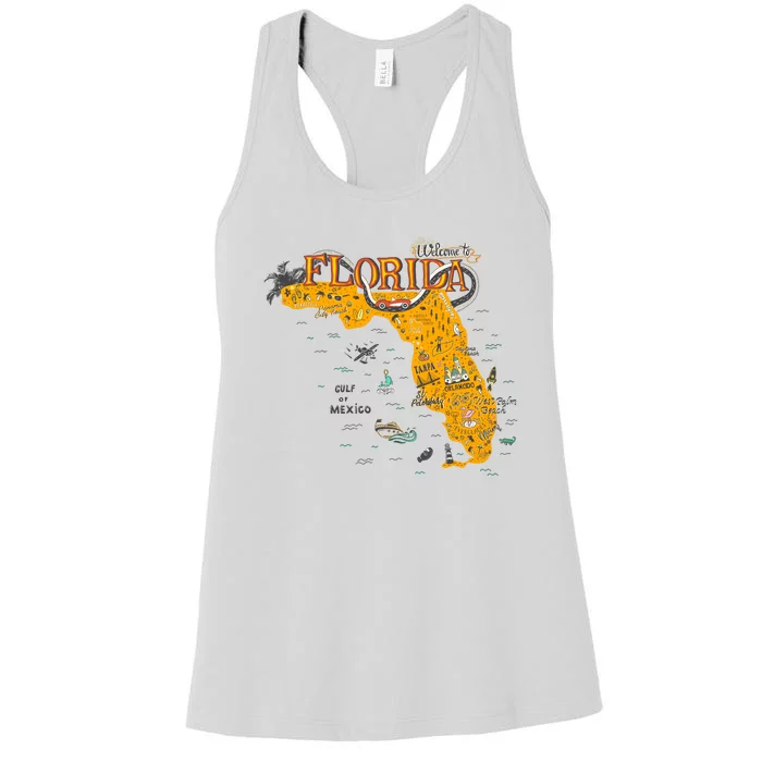 Welcome To Florida Cool Tourist Map Women's Racerback Tank