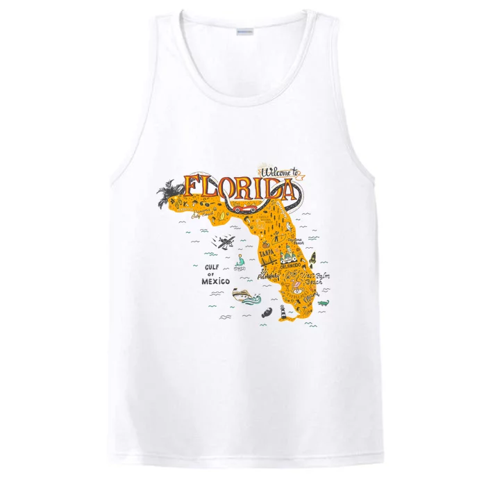 Welcome To Florida Cool Tourist Map Performance Tank