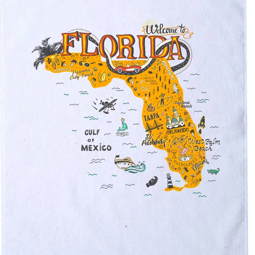 Welcome To Florida Cool Tourist Map Platinum Collection Golf Towel