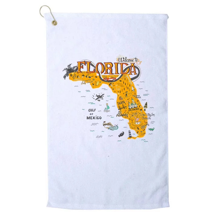 Welcome To Florida Cool Tourist Map Platinum Collection Golf Towel