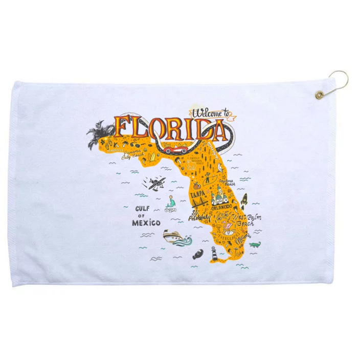 Welcome To Florida Cool Tourist Map Grommeted Golf Towel