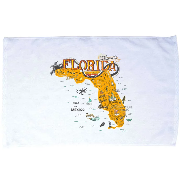 Welcome To Florida Cool Tourist Map Microfiber Hand Towel