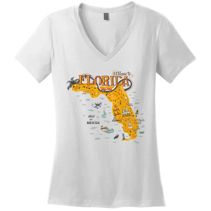 Welcome To Florida Cool Tourist Map Women's V-Neck T-Shirt