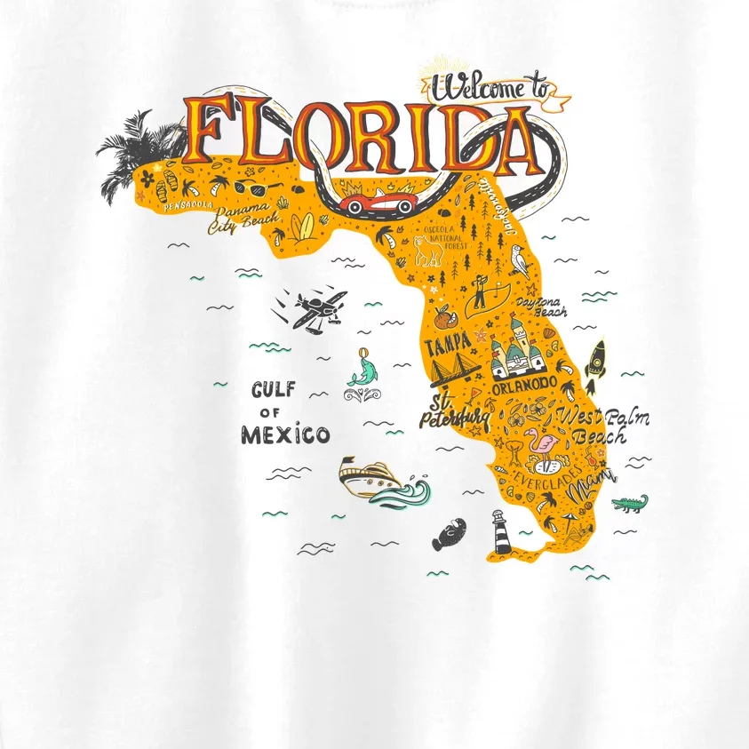 Welcome To Florida Cool Tourist Map Kids Sweatshirt