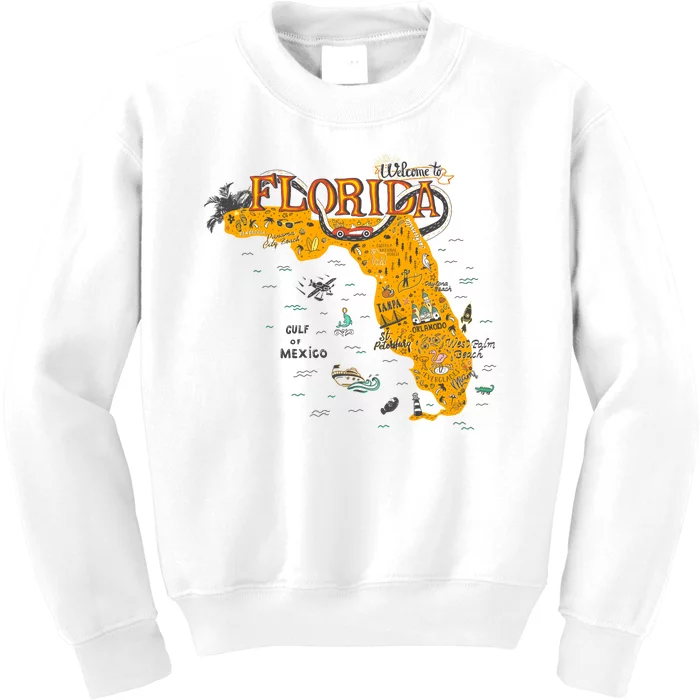 Welcome To Florida Cool Tourist Map Kids Sweatshirt