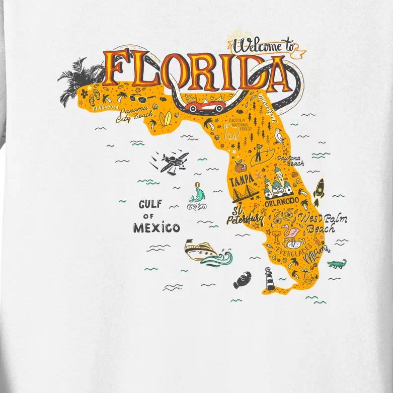 Welcome To Florida Cool Tourist Map Kids Long Sleeve Shirt