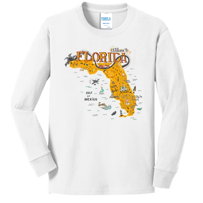 Welcome To Florida Cool Tourist Map Kids Long Sleeve Shirt