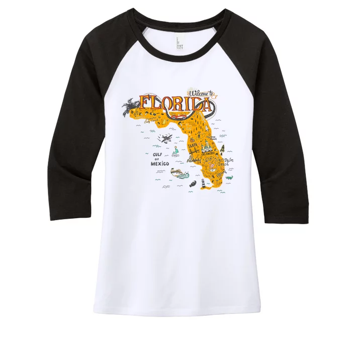 Welcome To Florida Cool Tourist Map Women's Tri-Blend 3/4-Sleeve Raglan Shirt