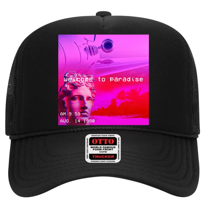 Welcome To Paradise Vaporwave High Crown Mesh Trucker Hat