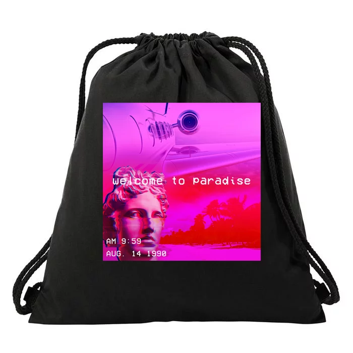 Welcome To Paradise Vaporwave Drawstring Bag