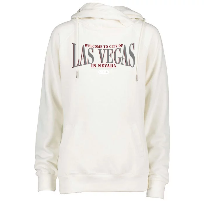 Welcome to the city of Las Vegas in Nevada Womens Funnel Neck Pullover Hood