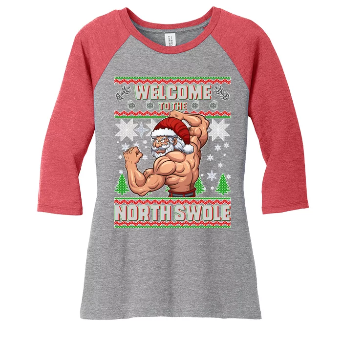 Welcome to the North Swole Santa Ugly Christmas Women's Tri-Blend 3/4-Sleeve Raglan Shirt