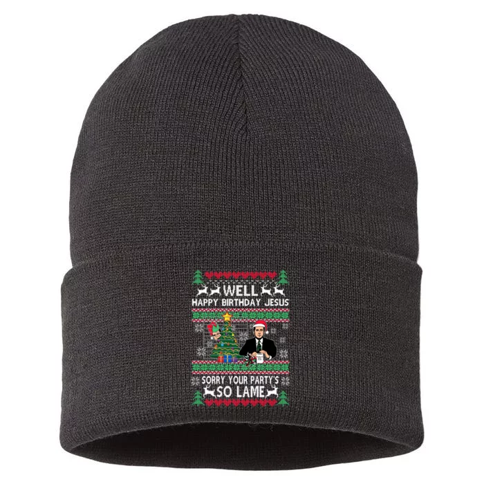 Well Happy Birthday Jesus Funny Quote Office Ugly Christmas Sustainable Knit Beanie