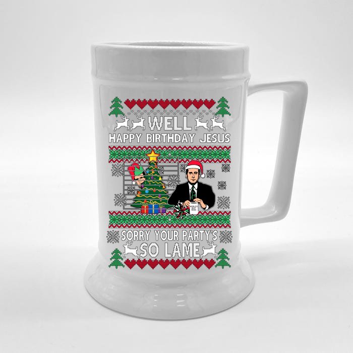 Well Happy Birthday Jesus Funny Quote Office Ugly Christmas Front & Back Beer Stein