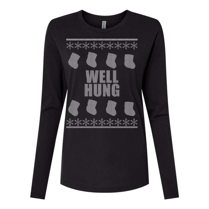 Well Hung Funny Ugly Christmas Womens Cotton Relaxed Long Sleeve T-Shirt