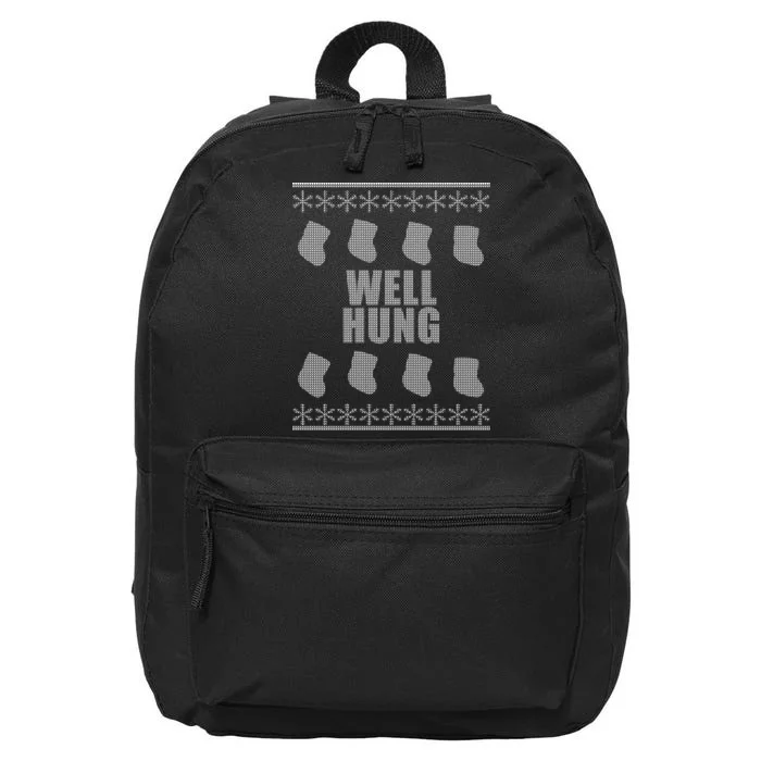 Well Hung Funny Ugly Christmas 16 in Basic Backpack