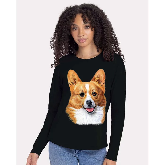 Welsh Corgi Dog Portrait Womens Cotton Relaxed Long Sleeve T-Shirt