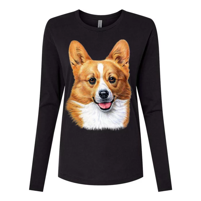 Welsh Corgi Dog Portrait Womens Cotton Relaxed Long Sleeve T-Shirt